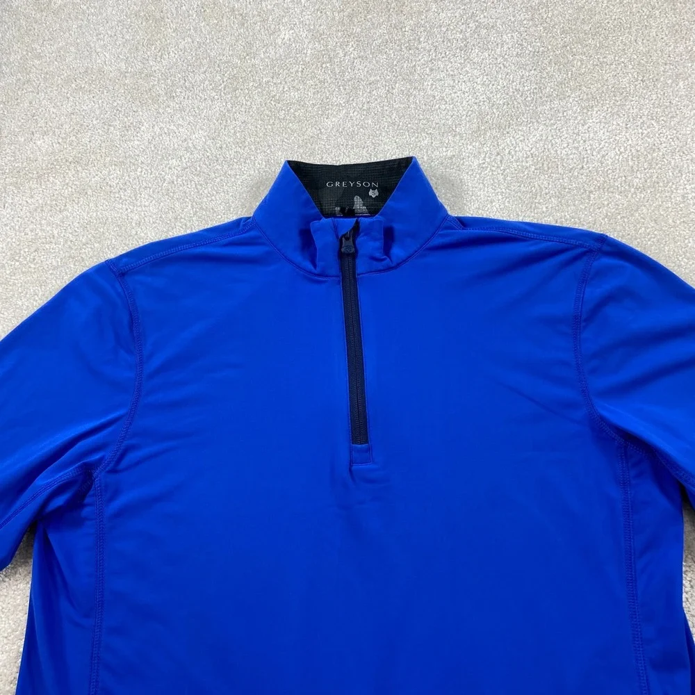 Greyson Quarter Zip Pullover Mens Small Blue Golf Performance Logo Mock Neck